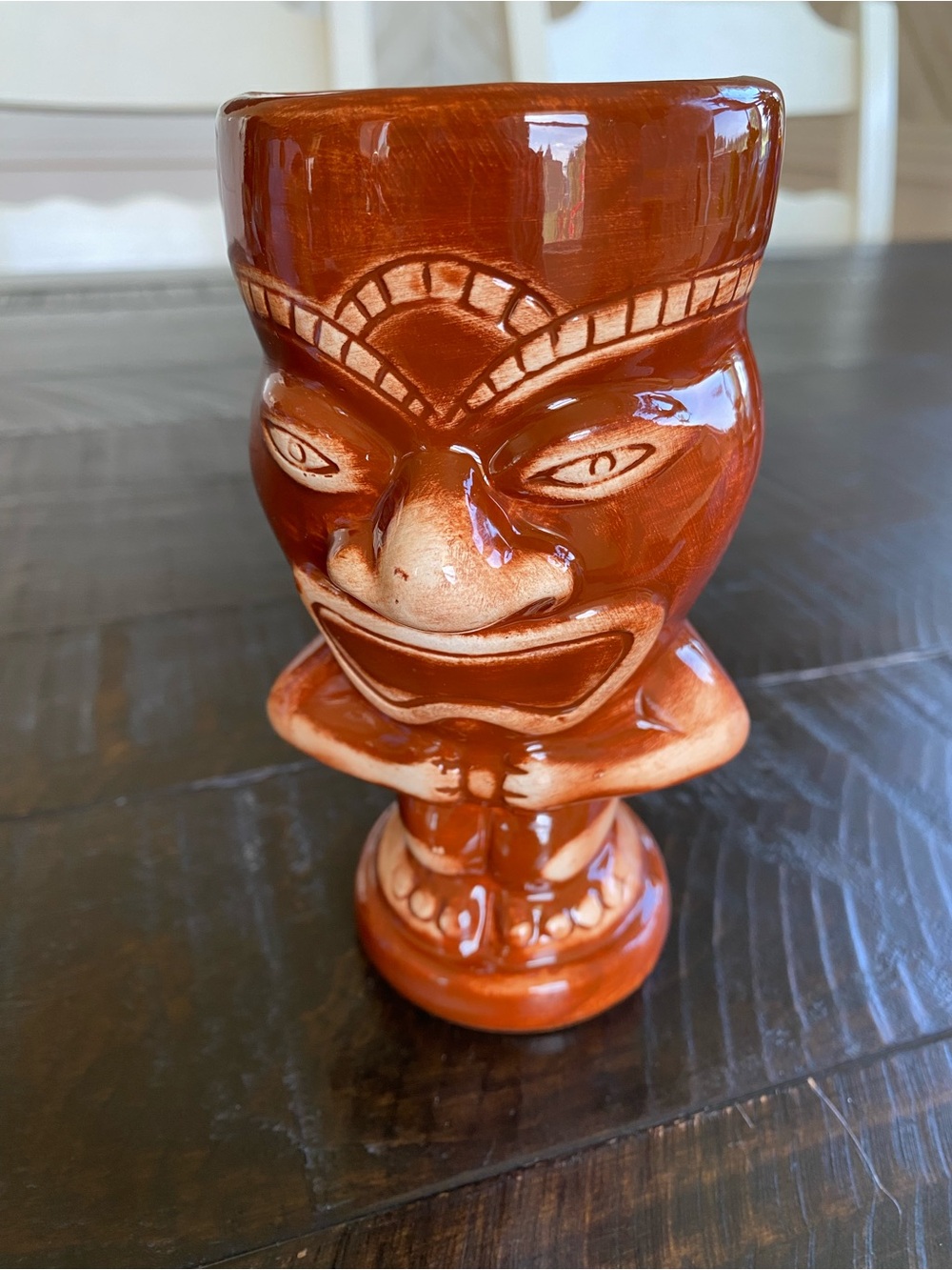Lono God of Peace & Prosperity Tiki Mug - Glossy Rust Brown Ceramic
